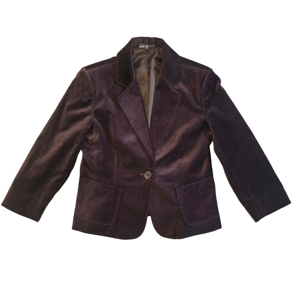 Briggs New York Velvet Blazer Women MP Brown Single Button Jacket Petite Medium